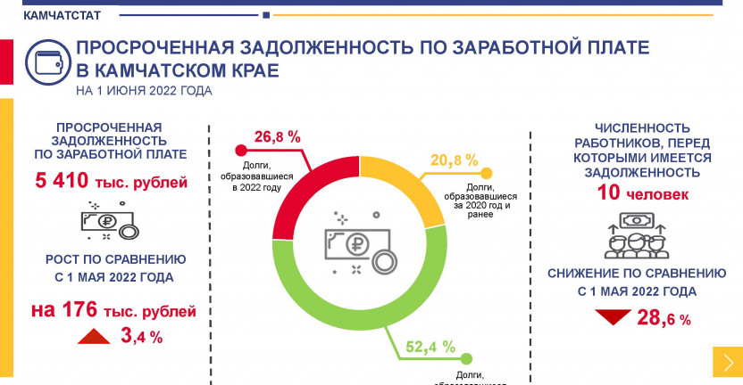 Просроченная задолженность по заработной плате организаций в Камчатском крае на 1 июня 2022 года